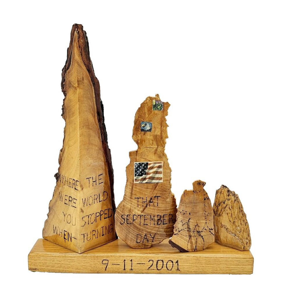Vintage Hand Carved Wood 9/11 Tribute Memorial Sculpture Remembrance Handmade - Picture 1 of 16